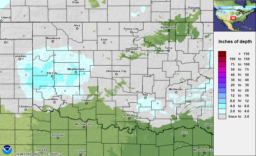 Storm Total Snowfall Map at 6 AM CST on November 15, 2022 Created by the National Operational Hydrologic Remote Sensing Center (NOHRSC)