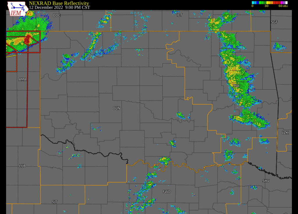 Regional Radar Loop from 7:00 pm CST on December 12, 2022 to 12:00 pm CST on December 13, 2022