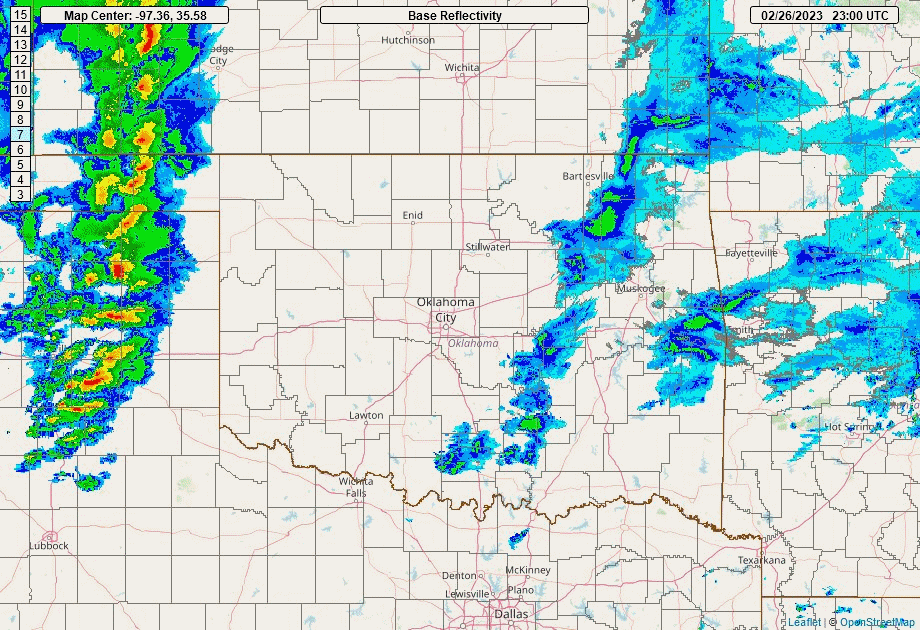 Regional Radar Loop from 5:00 pm CST on February 26, 2022 to 1:00 am CST on February 27, 2023