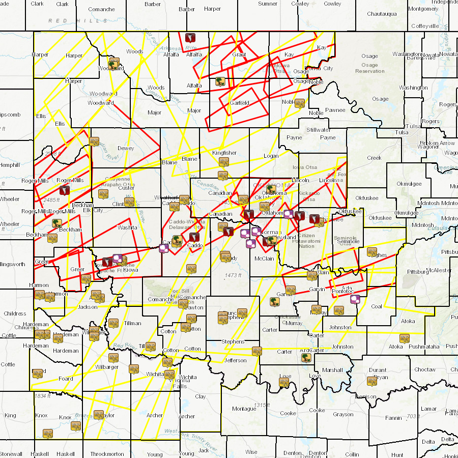 Local Storm Report Map for February 26-27, 2023 Severe Weather and Tornado Outbreak in the NWS Norman Forecast Area