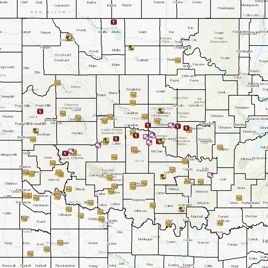 Local Storm Report Map for February 26-27, 2023 Severe Weather and Tornado Outbreak in the NWS Norman Forecast Area