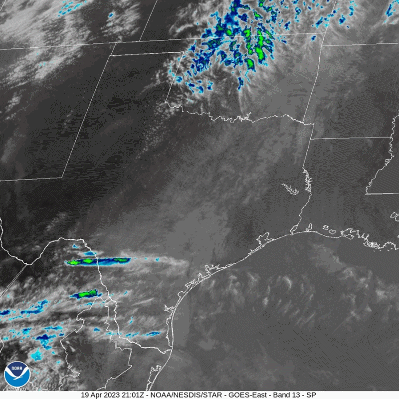 Regional Clean Longwave Infrared Satellite Loop from 4:01 pm CDT April 19, 2023 to 1:01 am CDT on April 20, 2023