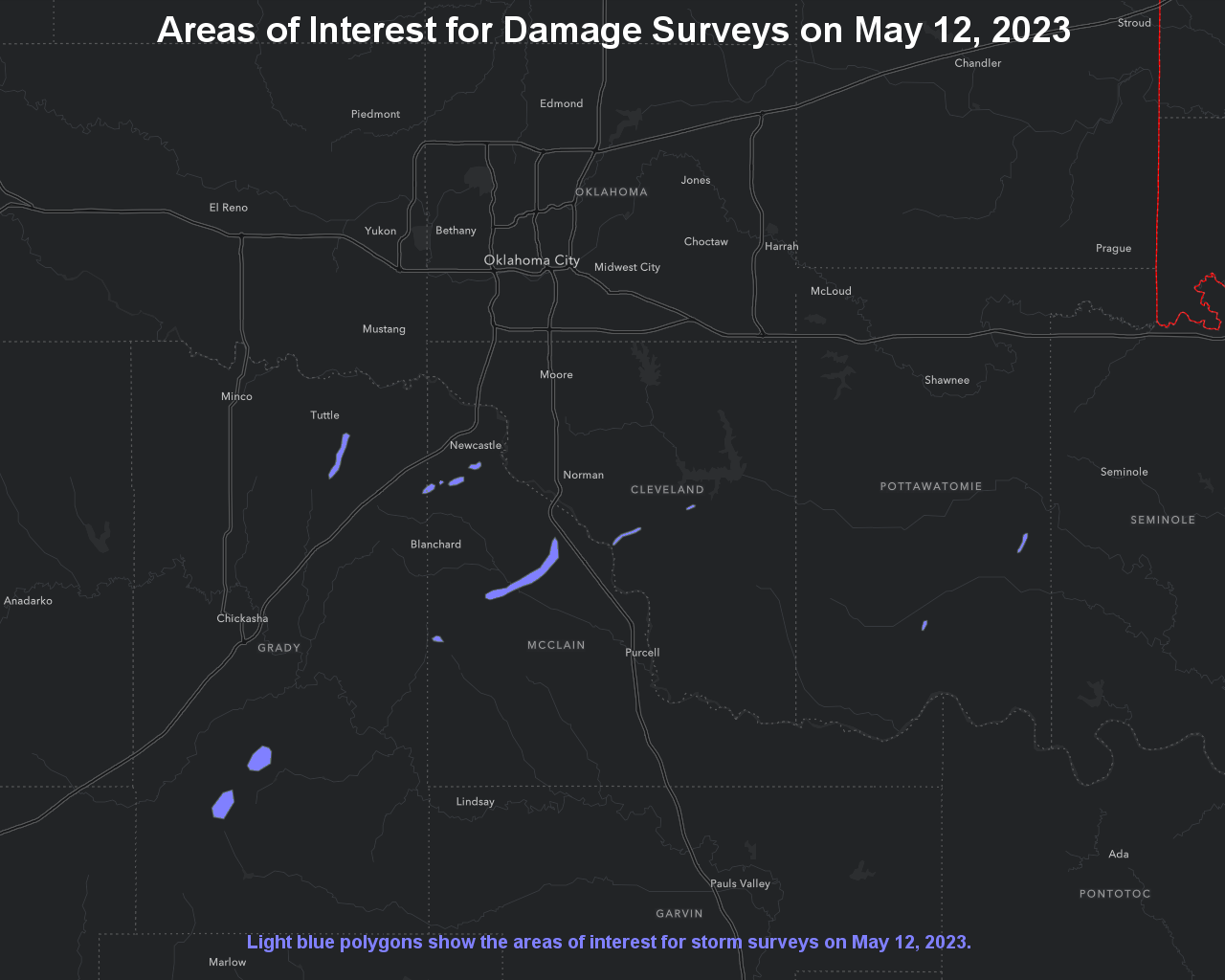 Storm Damage Survey Map for the May 11, 2023 Severe Weather Event in the NWS Norman Forecast Area