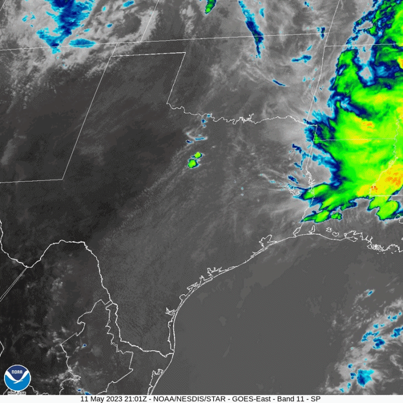 Regional Bann 11 Cloud Top Infrared Satellite Loop from 4:01 pm CDT May 11, 2023 to 5:01 am CDT on May 12, 2023