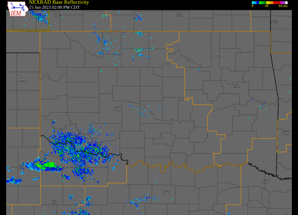 Regional Radar Reflectivity Loop with Watch and Warning Polygons from 2:00 pm CDT on June 15, 2023 to 2:00 am CDT on June 16, 2023 Created Via the ISU Iowa Environmental Mesonet Website