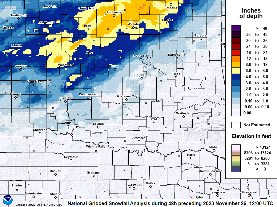 Estimated Storm Total Snowfall Map at 6 AM CST on November 26, 2022 Created by the National Operational Hydrologic Remote Sensing Center (NOHRSC)