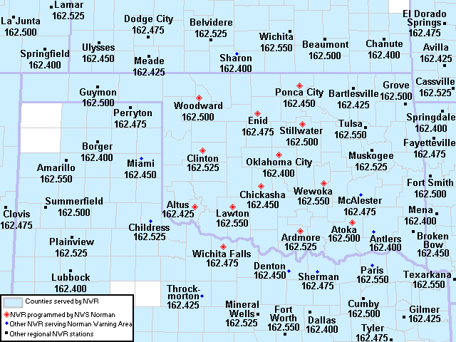 NWS Weather Radio Transmitter Sites in the Southern Great Plains Region