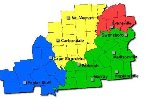 graphic of the Paducah weather office county warning area