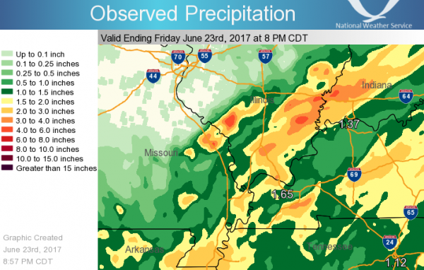 Observed rainfall map with Cindy