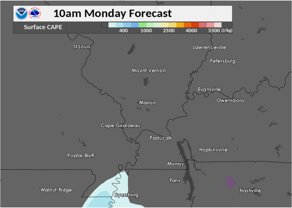 Forecast of cape values from the rap model