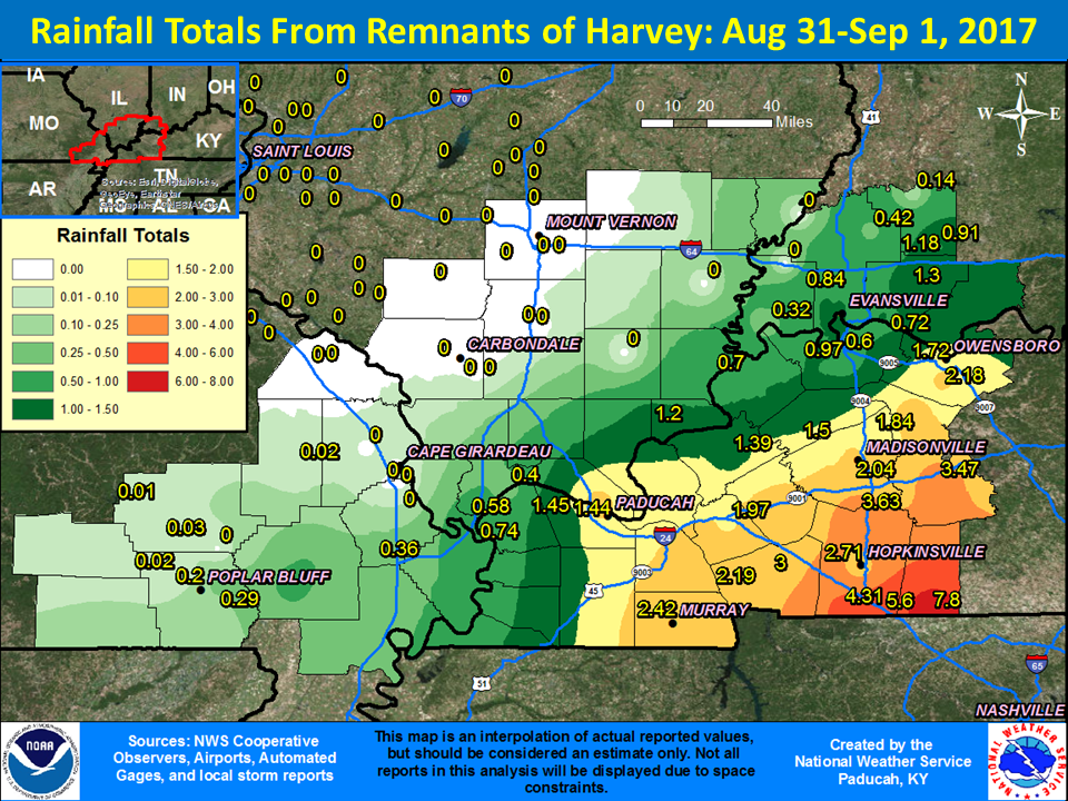 Observed rainfall map with Cindy