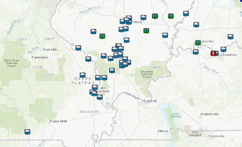 Plot of heavy rain, flooding, and storm reports for Sep. 7-8 