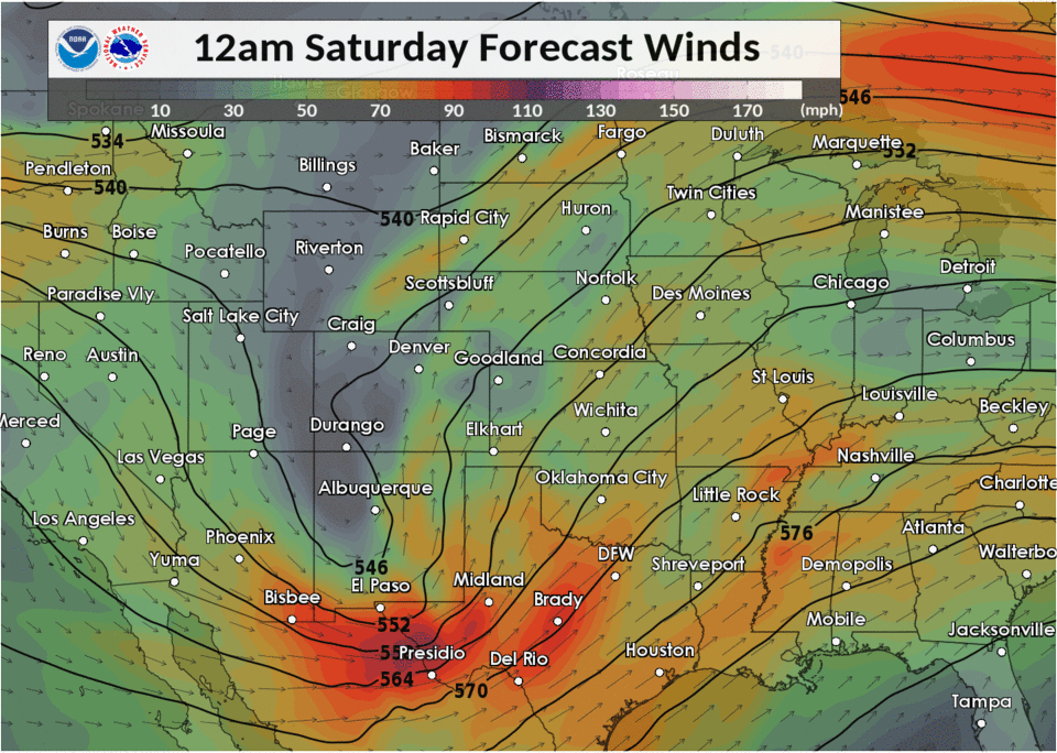500 mb heights and winds