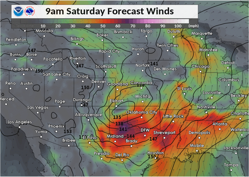 850 mb heights and winds
