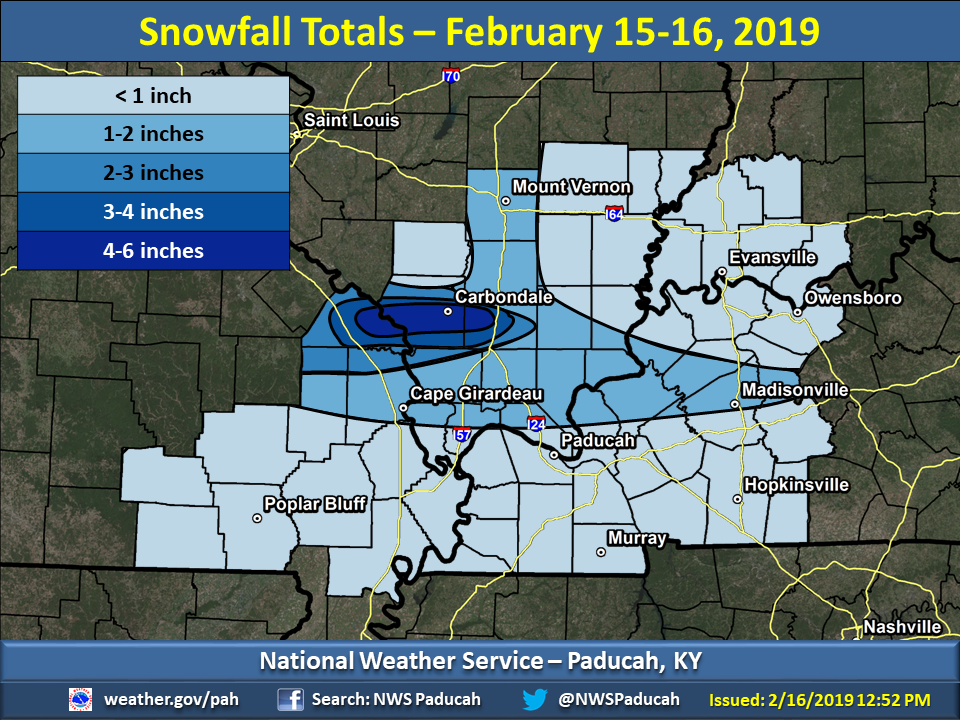 Snowfall map for Feb. 15