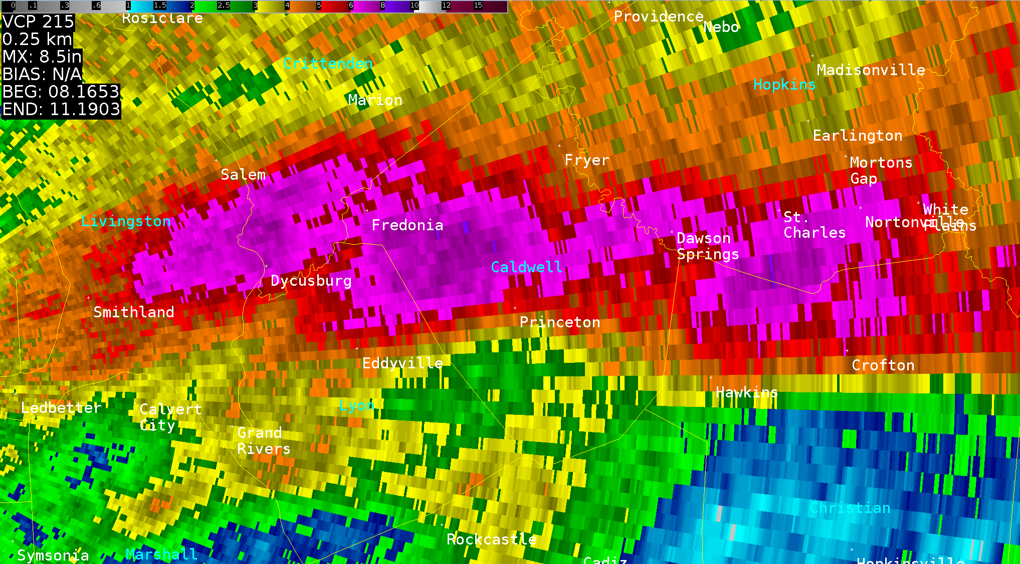 Radar image of rainfall amounts 