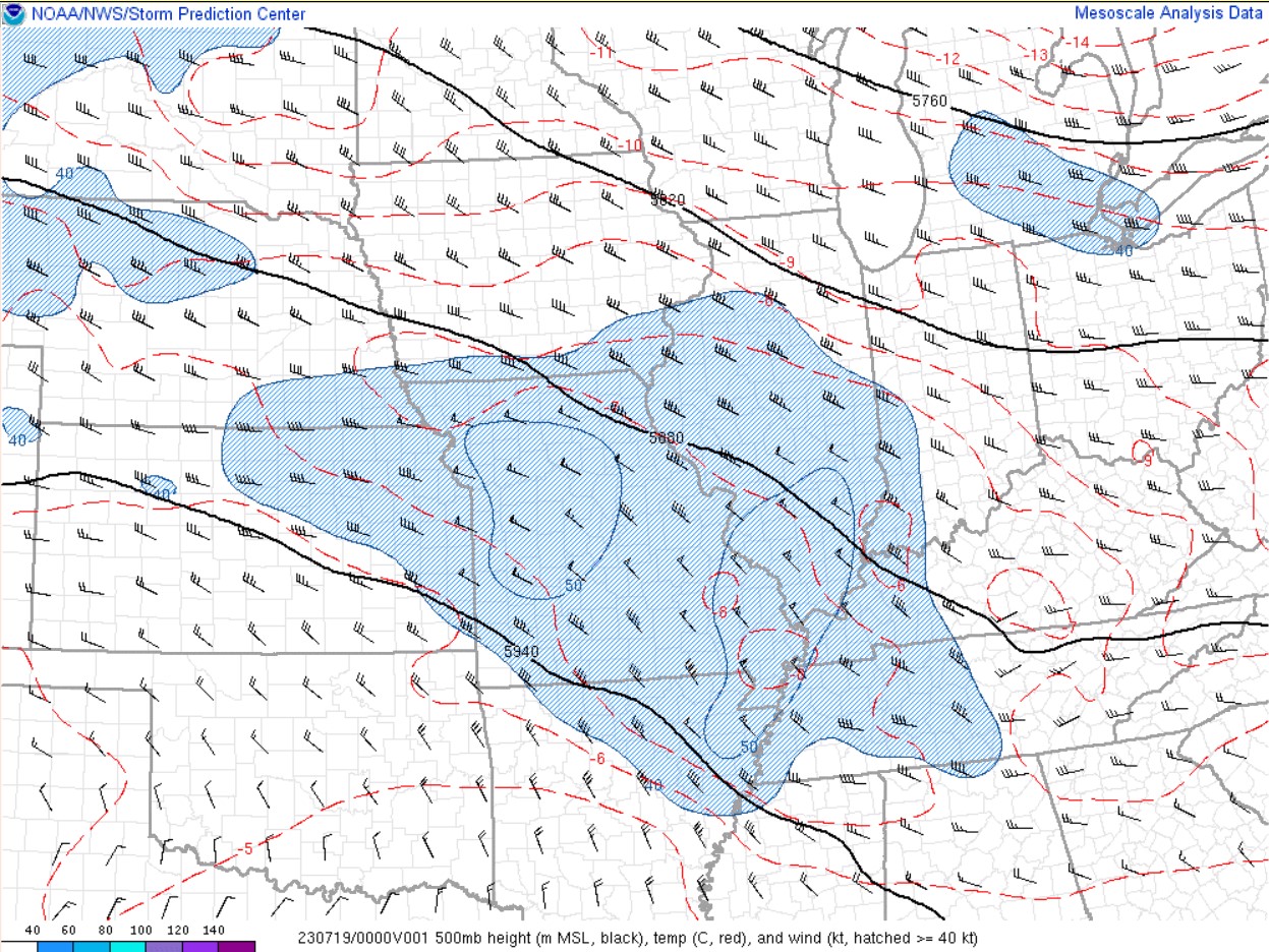 RAP 500 mb analysis at 7pm CDT July 18