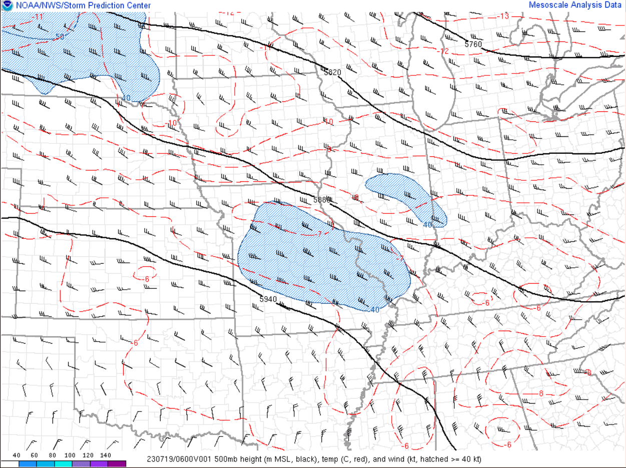 RAP 500 mb analysis at 1am CDT July 19	