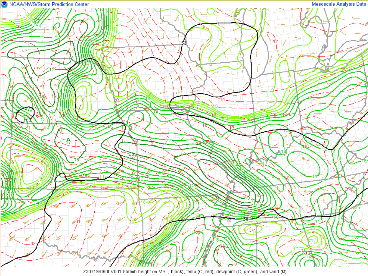 RAP 850 mb analysis at 1am CDT July 19