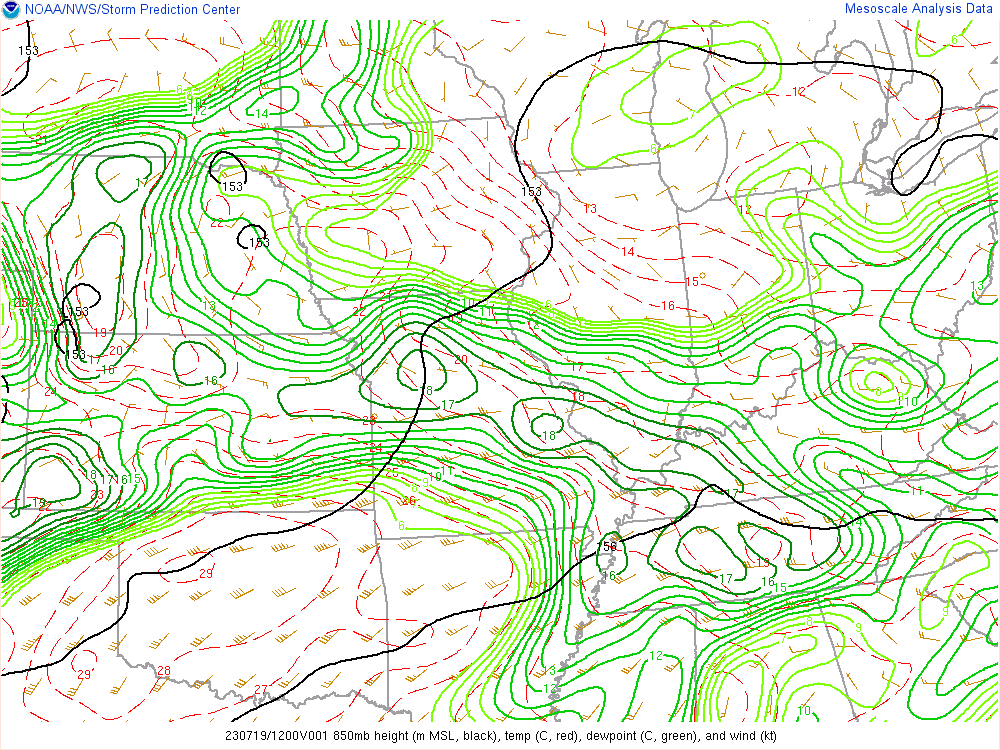 RAP 850 mb analysis at 7am CDT July 19