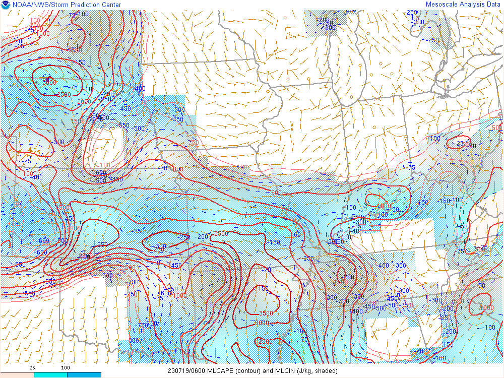 RAP MLCAPE analysis at 1am CDT July 19