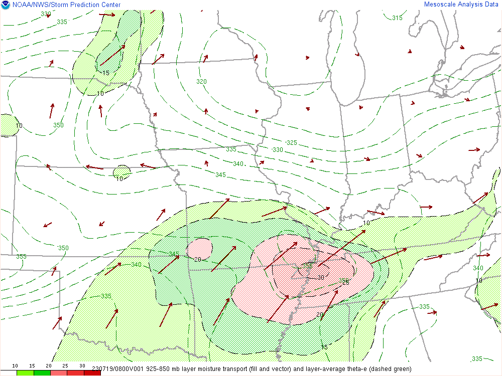 RAP 925-850 mb layer moisture transport at 1am CDT July 19