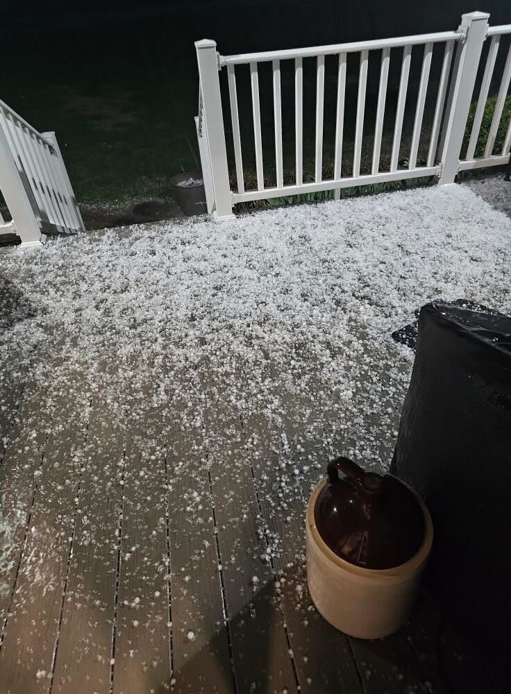 Hail in Columbus, KY, via Scott Smith/Hickman County EMA