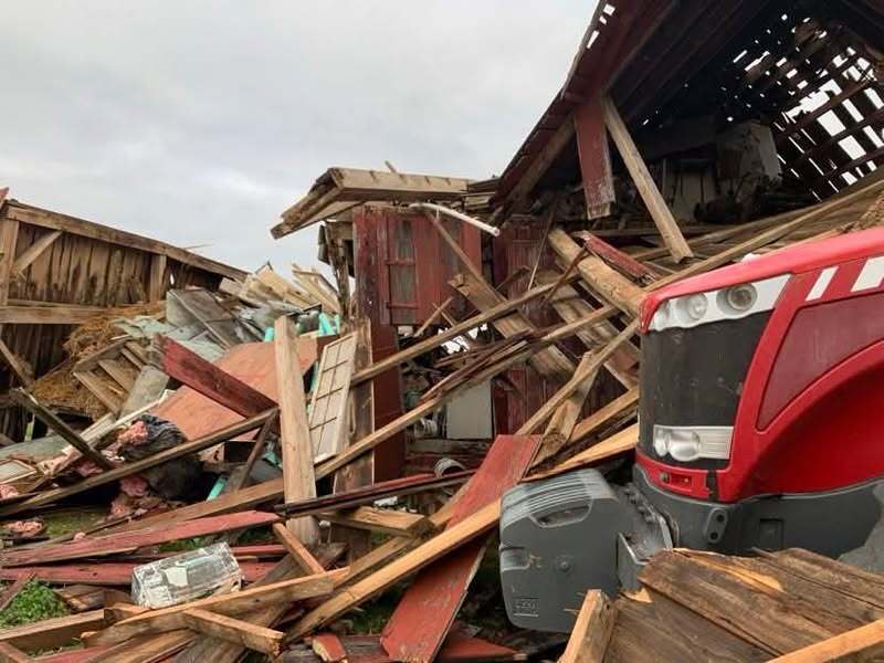 Damage to a barn in New Grand Chain, IL, via Christy Ulrigh