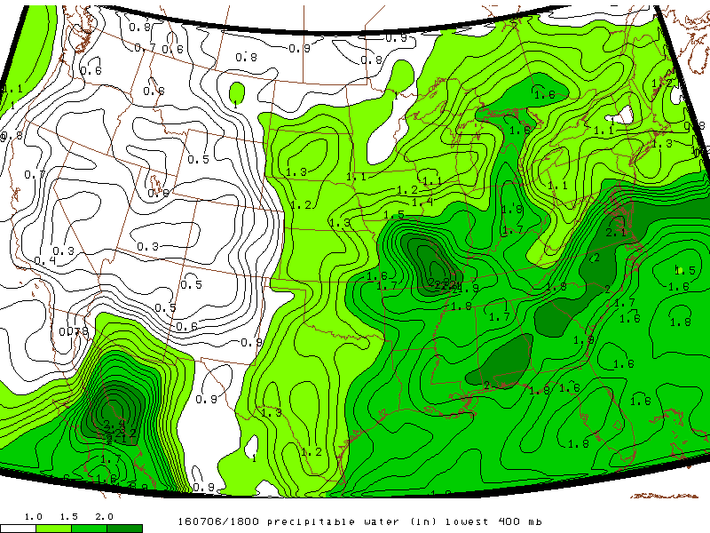 Precipitable water at 18z