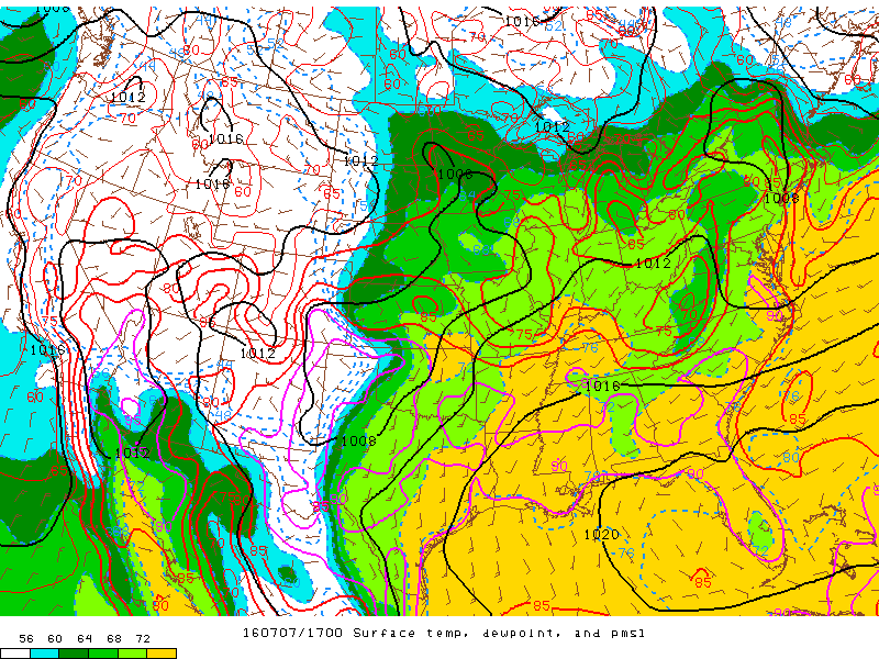 Temps and dew points at noon