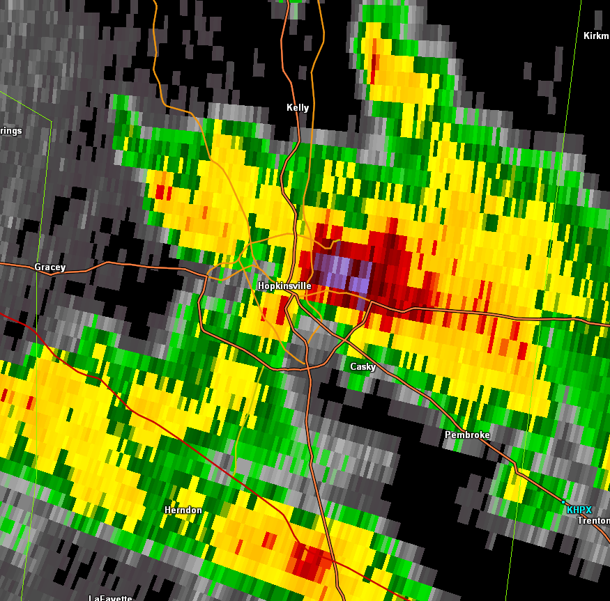 Radar image of hailstorm in Hopkinsville area 