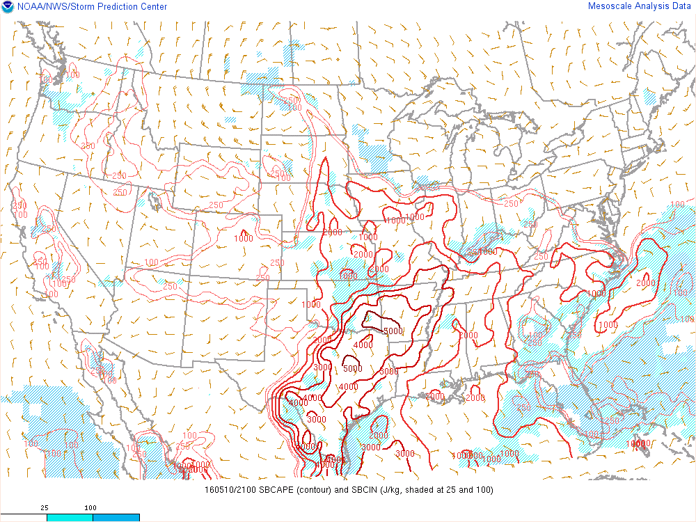 Environment surface based cape at 21z