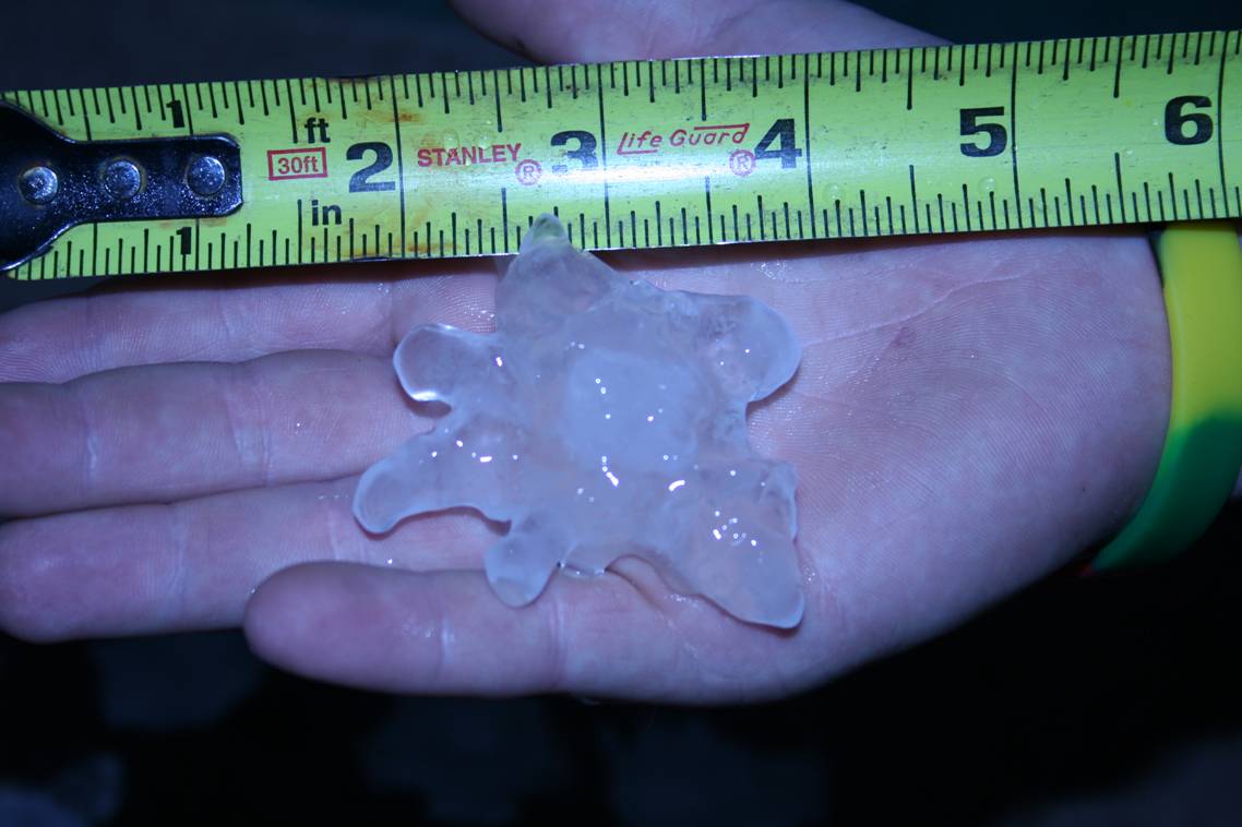 Photo of large hailstone in southeast Missouri