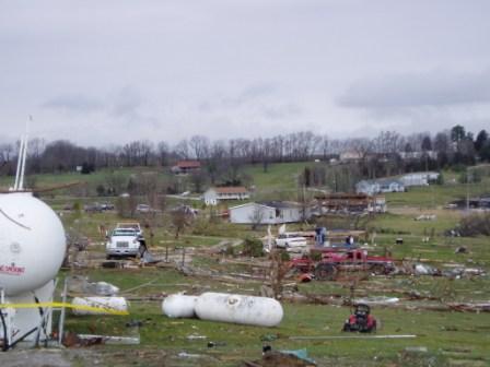 Photo of site where car was hurled into propane tank