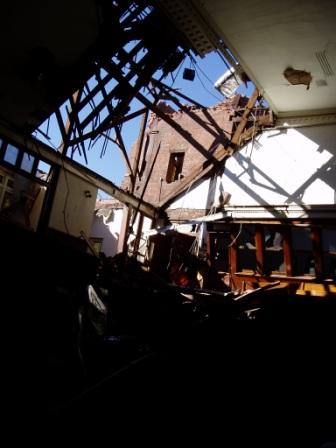 Photo of damage to a church in downtown Owensboro