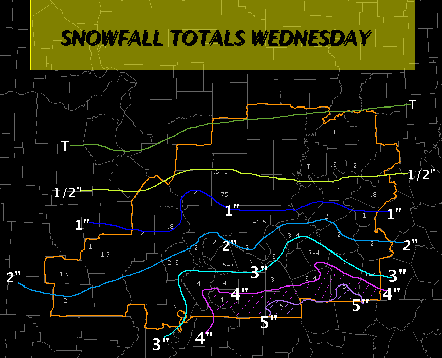 Snowfall map for the Jan. 25-26 storm