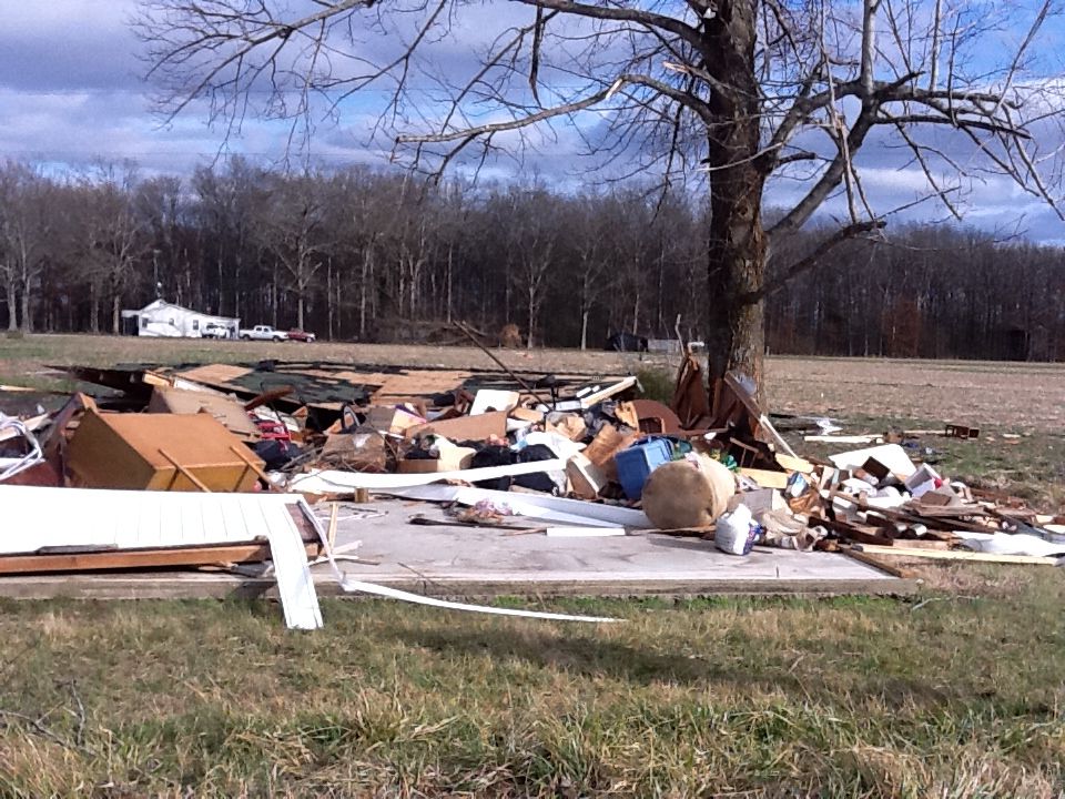 Photo of destroyed garage near Hazel, KY
