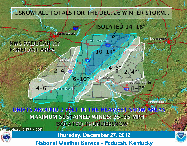 Snowfall map for the Christmas night storm