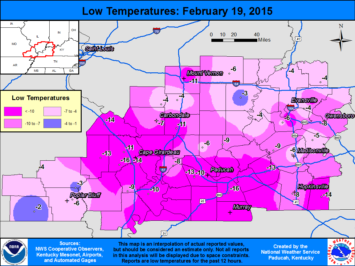 Low temperature map for Feb. 19