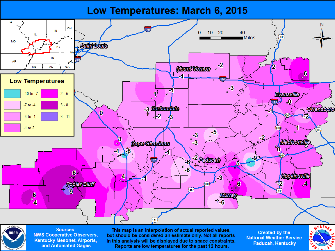 Low temperature map for March 6