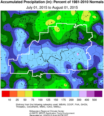 Rainfall departures from normal for July