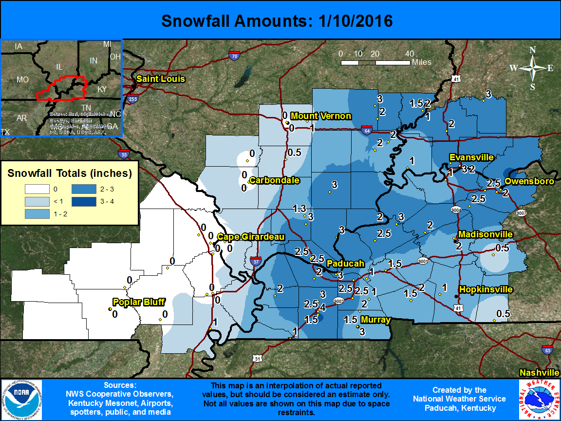 Snowfall map for Jan. 10 event