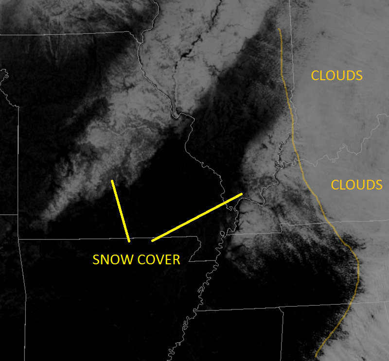 Visible satellite image of snow cover on Jan. 10