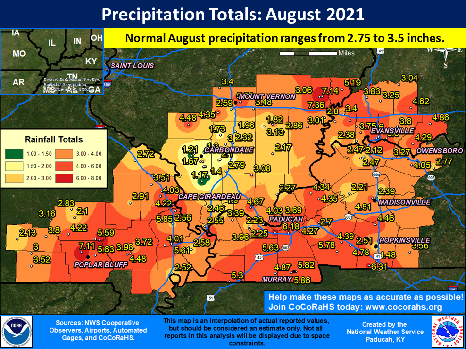 Map of monthly precipitation totals