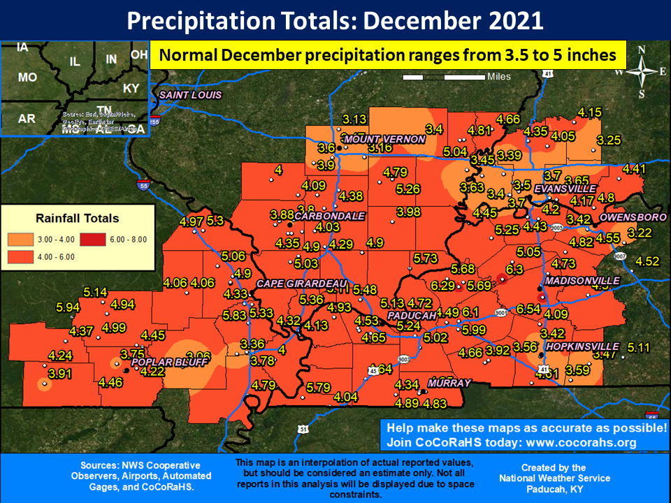Map of monthly precipitation totals