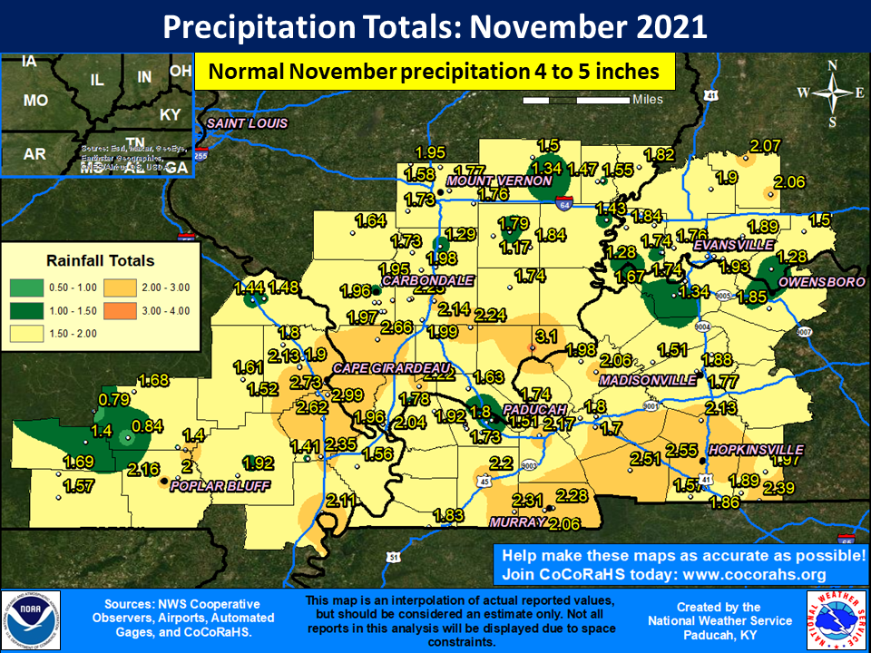 Map of monthly precipitation totals