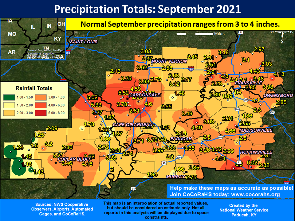 Map of monthly precipitation totals