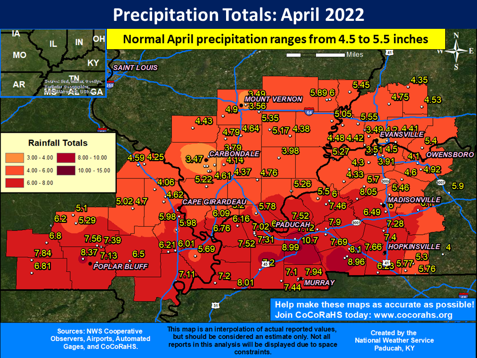 Map of monthly precipitation totals
