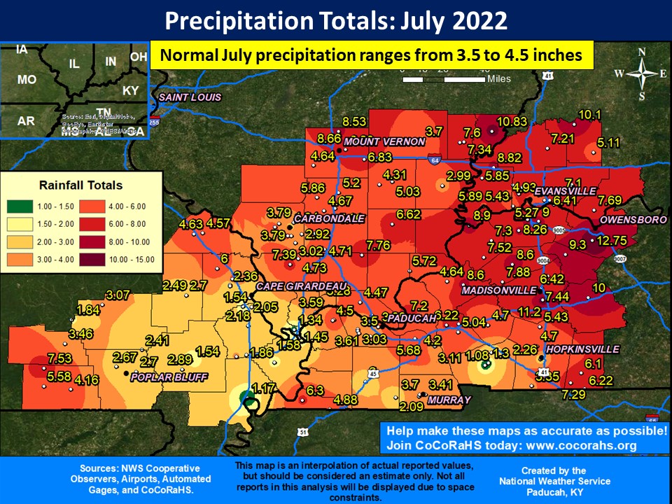 Map of monthly precipitation totals