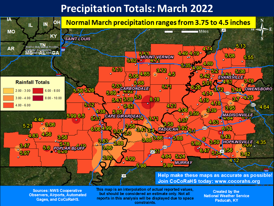 Map of monthly precipitation totals